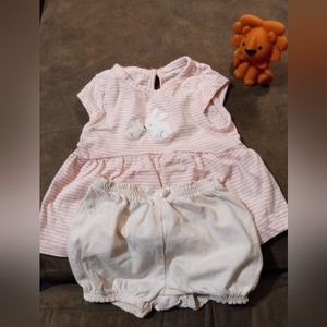 Carter's brand white fluffy bunny top with scalloped bloomers, lace headband